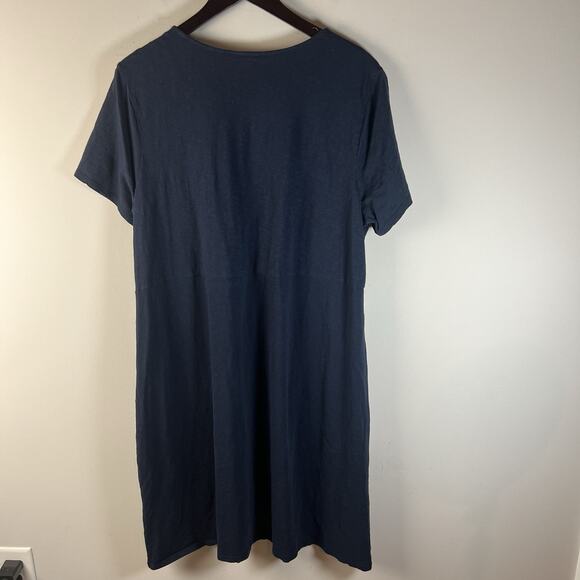 J Jill Dress Dress Size 2X Jersey Stretch Knit Navy Blue Short Sleeve Pockets - Picture 7 of 9